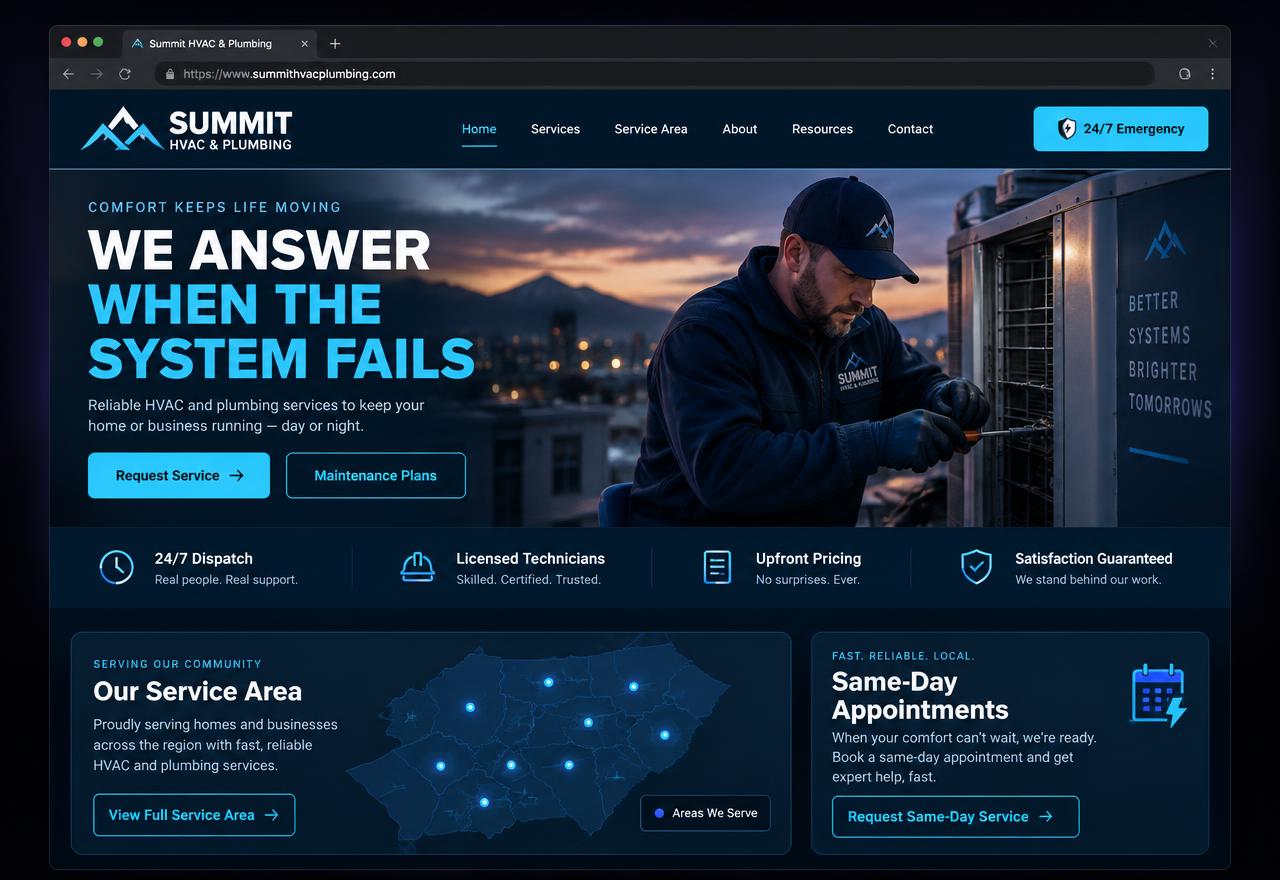 Demonstration website concept for a heating and cooling company