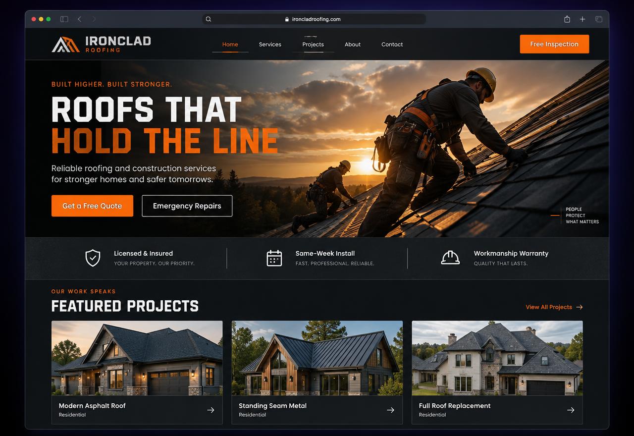 Demonstration website concept for a roofing contractor